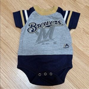 Milwaukee Brewers Baby Onesie Bodysuit Majestic Gray Navy Size 0–3M